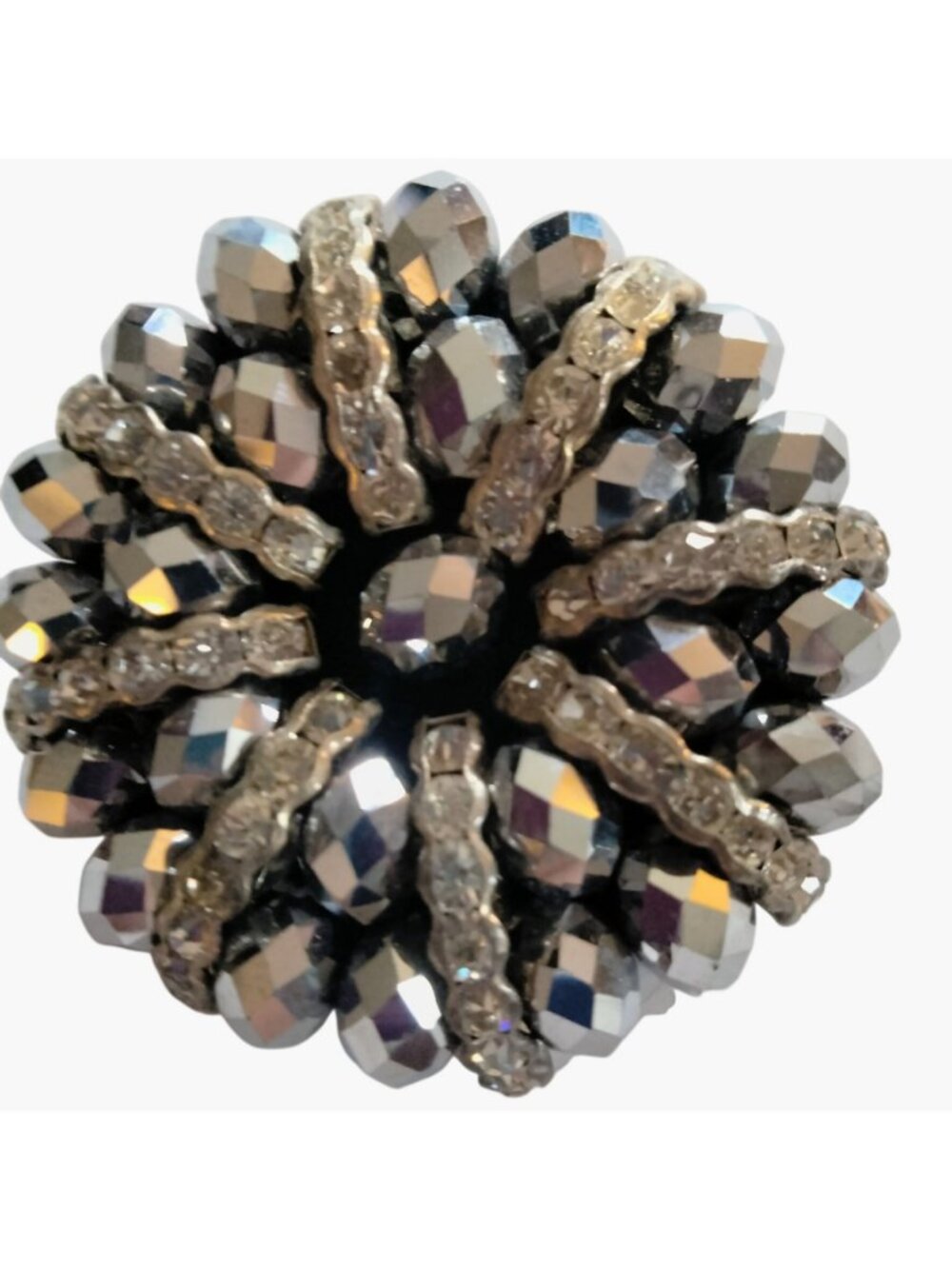 Rhinestone Beaded Brooch Artisan Silver Crystal Artisan Pin - Picture 4 of 7